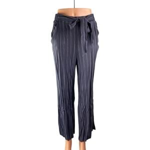 Aritzia Wilfred Faun Gray Striped Tie Belt High Waist Wide Leg Trousers Pants M